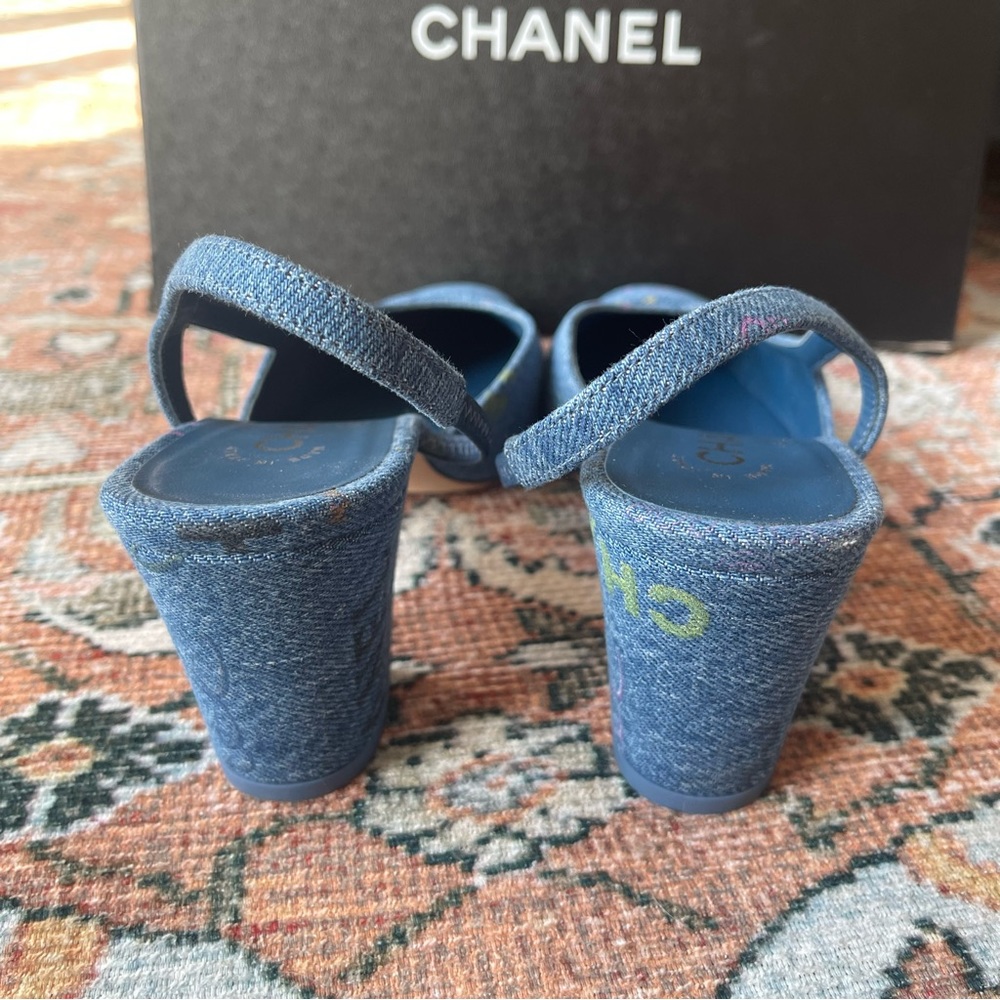 Chanel Blue 22S G31318 Mademoiselle Coco Denim Slingback Heel - Picture 6 of 10
